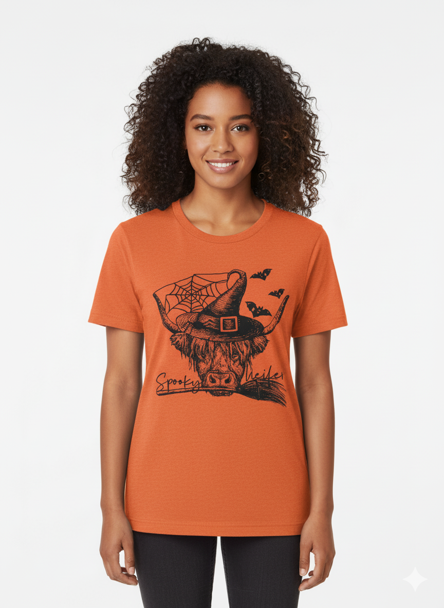 š "Spooky Heifer" Highland Cow Witch Tee š§āāļø
