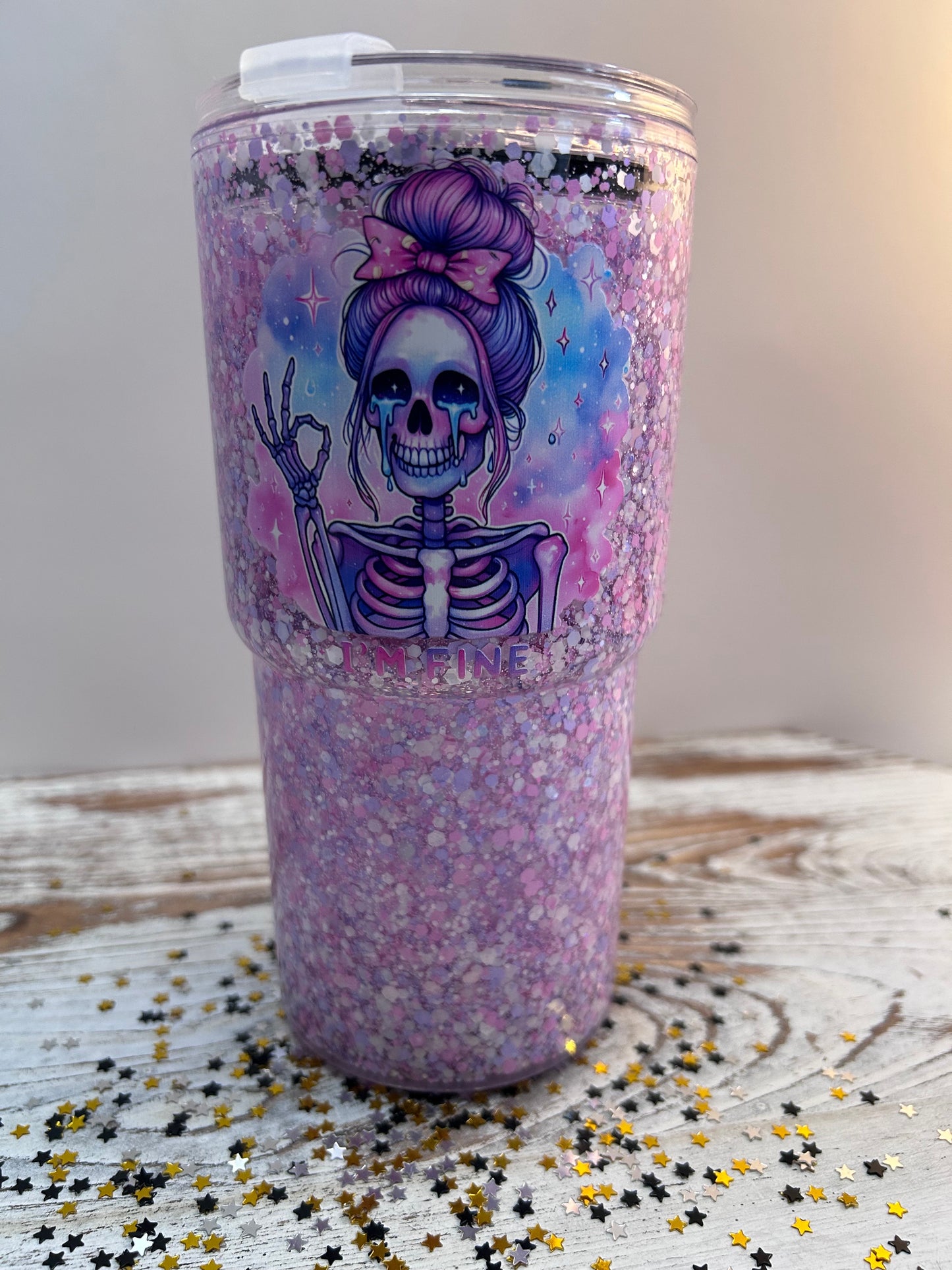 ππ IβM FINE β 18oz Snowglobe Acrylic Tumbler ππ