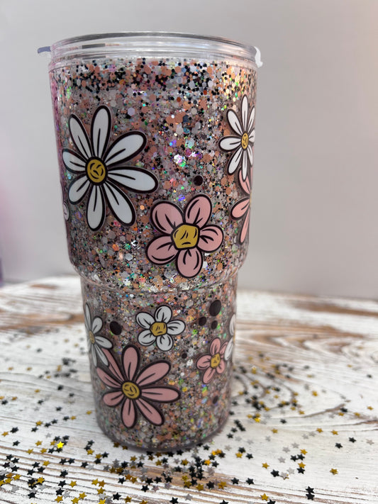 🌼Smiley Daisy Glitter Tumbler 🌼