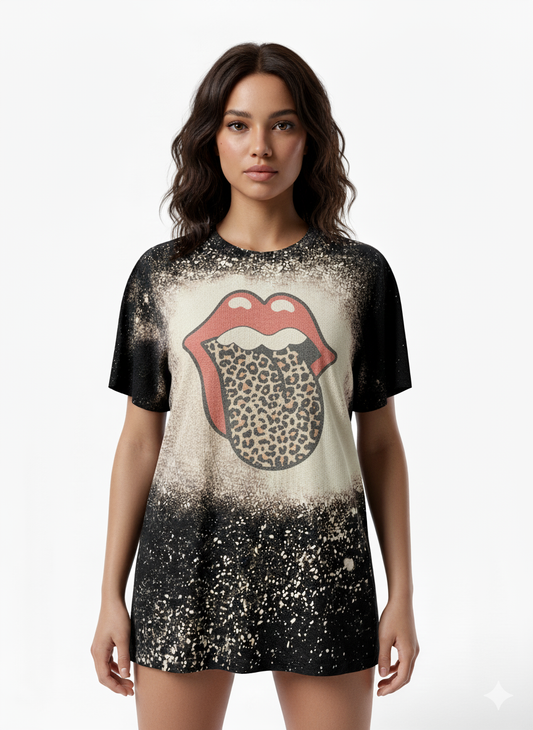 💋 Leopard Tongue Distressed Bleach Tee 🐆
