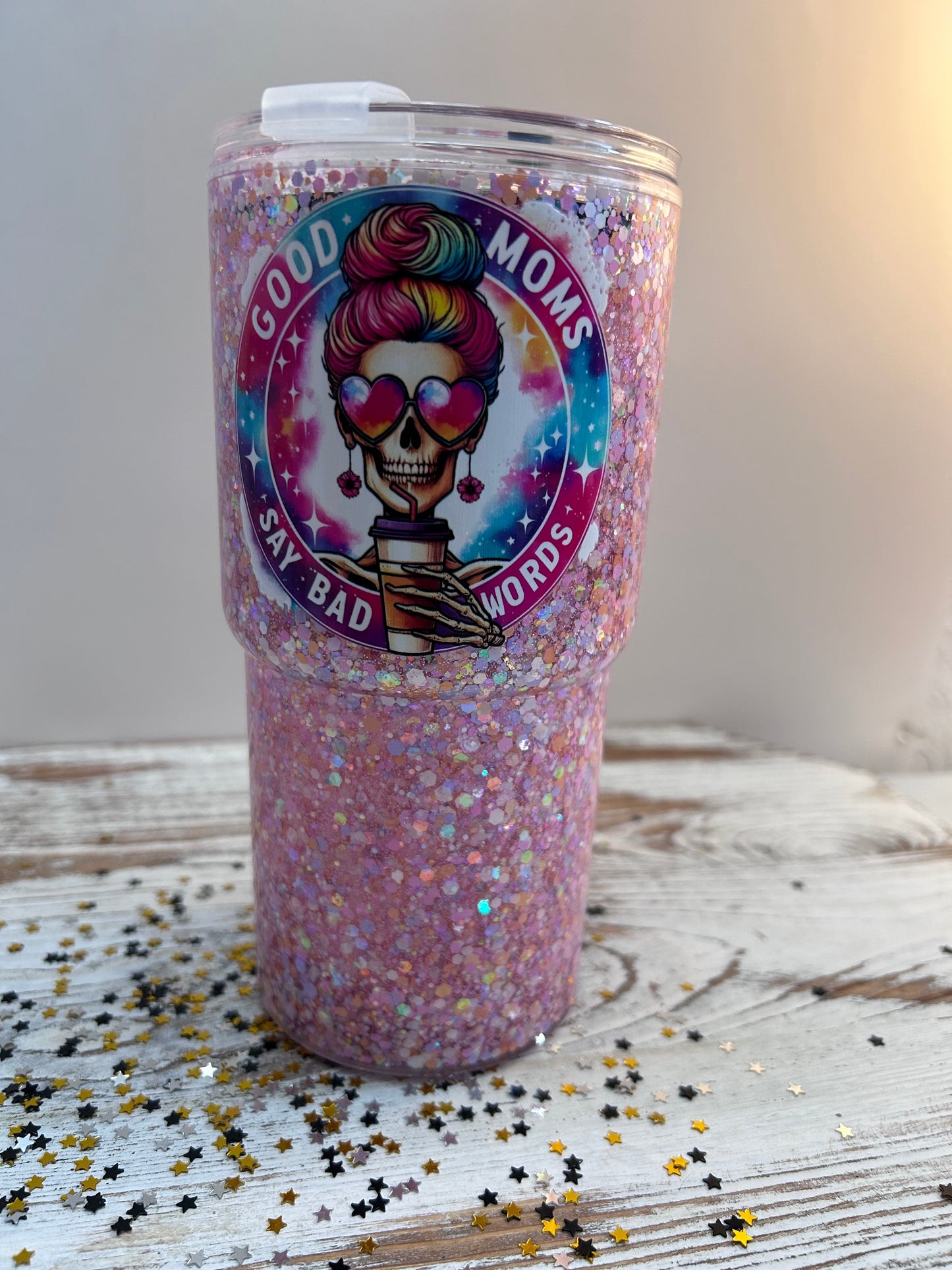 🌟✨ GOOD MOMS TUMBLER – 18oz Snowglobe Acrylic Cup ✨🌟