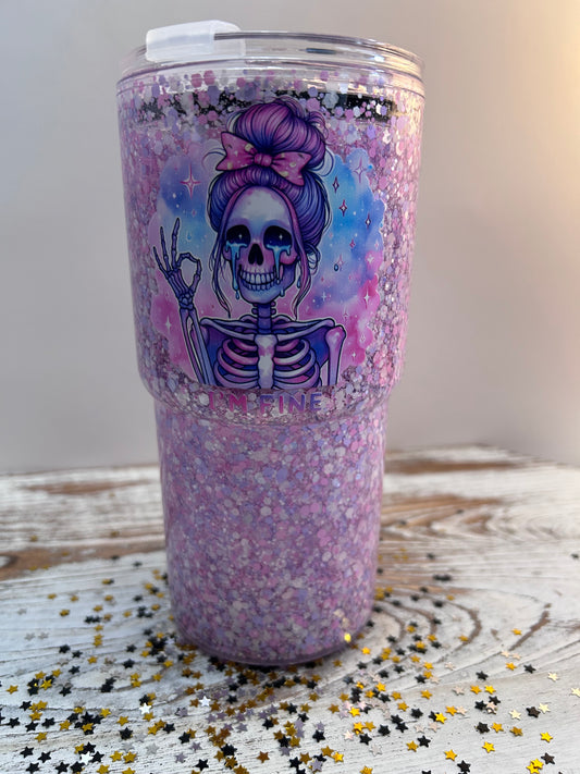 💜💀 I’M FINE – 18oz Snowglobe Acrylic Tumbler 💀💜