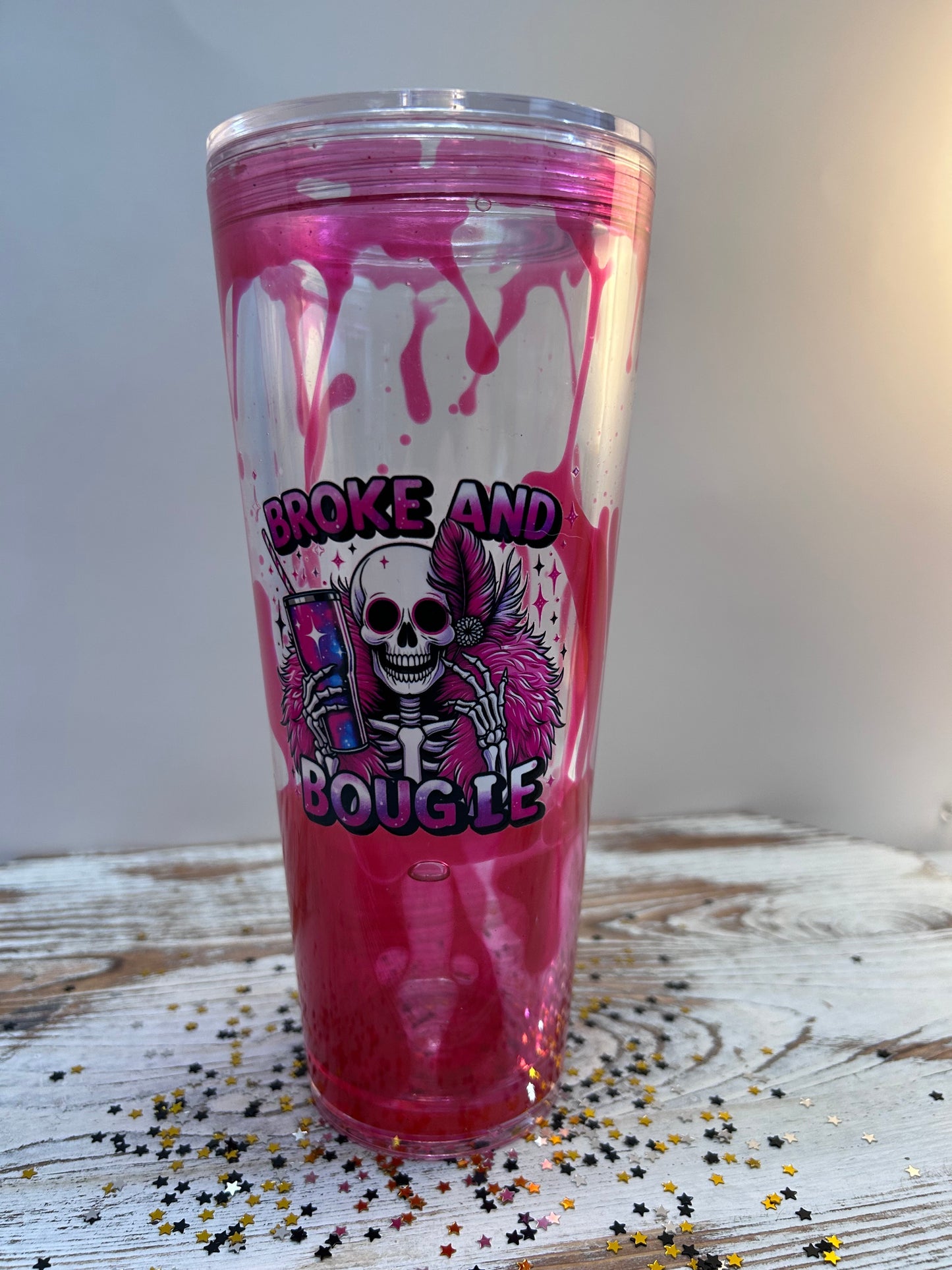 💸✨ BROKE & BOUGIE – 24oz Lava Drip Tumbler ✨💸
