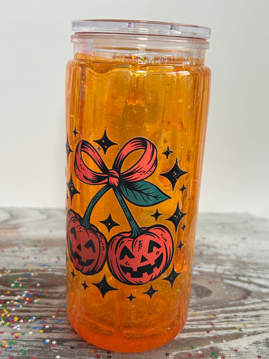 🎃🍒 Pumpkin Cherry Glitter Tumbler – Limited Edition! ✨