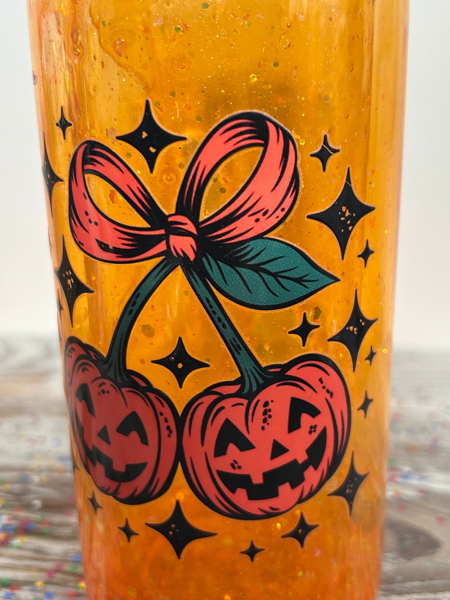 🎃🍒 Pumpkin Cherry Glitter Tumbler – Limited Edition! ✨
