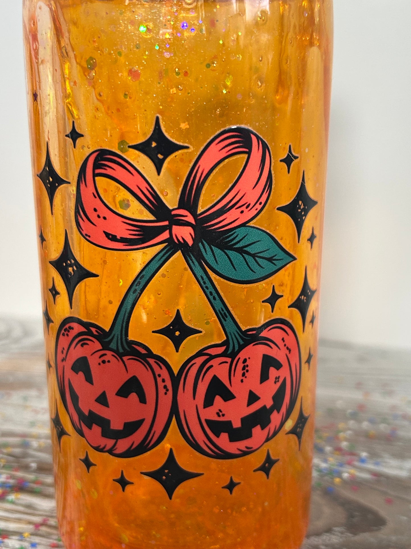🎃🍒 Pumpkin Cherry Glitter Tumbler – Limited Edition! ✨